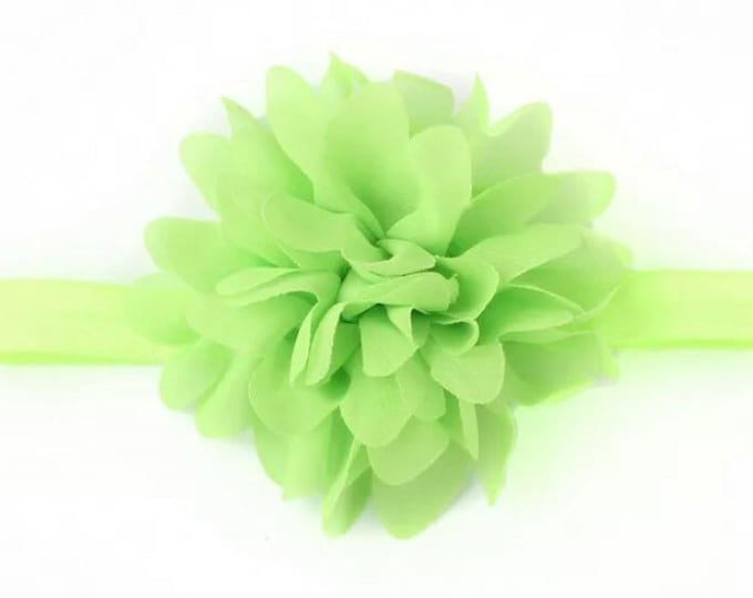 Lime Flower Baby Headband / 4" Chiffon Lime Green Flower on Lime Green Elastic Headband / 5/8" FOE Elastic / Citrus Green
