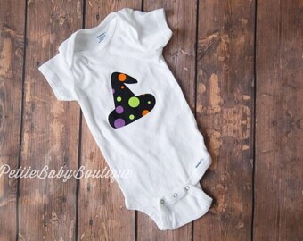 Witch Hat Halloween bodysuit / purple and black baby girl witch costume / halloween baby girl