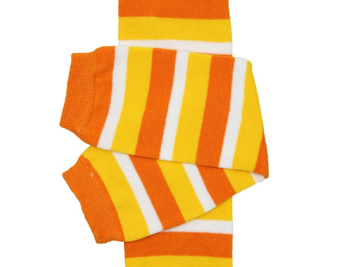 Candy Corn Striped Leg Warmers / Yellow, Orange and White Stripe Legging / Fall Leg Warmer for baby boy or girl / Thanksgiving Leg Warmer