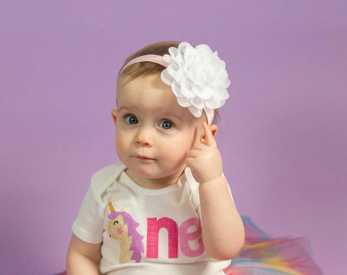 Unicorn first birthday bodysuit with matching headband! Rainbow one First Birthday Outfit! Pink and Purple unicorn bodysuit