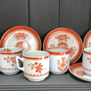 Vintage Espresso Demitasse Kaffee Service für fünf, Copeland SPODE Eisenstein, Russet und weiß gemischt Kaffee-Set, 5 Tassen und Untertassen