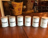 Milk glass spice jars, set of 12, 1950s