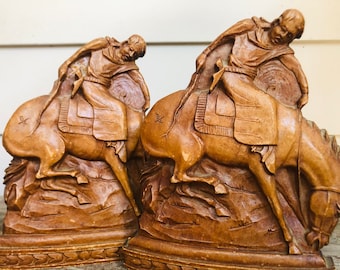 Vintage Durwood Pferd und Reiter Buchstützen, Western Dekor