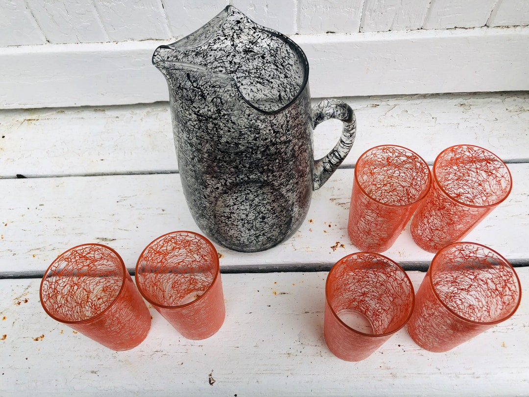 Vintage Mid-century Modern Spackle Glass Pitcher and Tumbler Set - Etsy