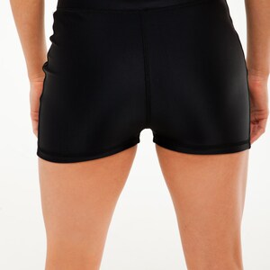 May include: Black athletic shorts with a high waist and a smooth, shiny finish.