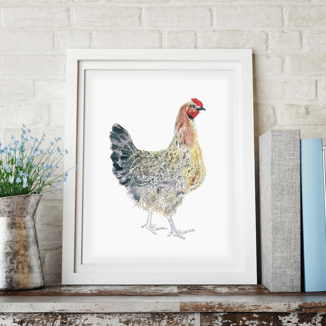 Huhn Aquarell Illustration Zeichnung Wandkunst Porträt A3 A4 A5 oder