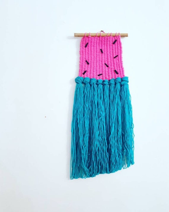 Watermelon Tropical Decor Textured Woven Wall Hanging Girls Bedroom Decor Pink Wall Art Fun Kids Room Decor