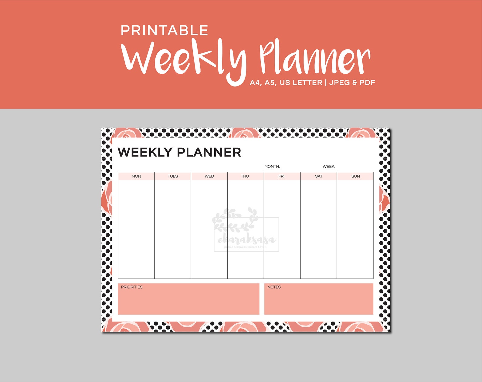 a4 pdf printable weekly planner 7 day week to do list etsy