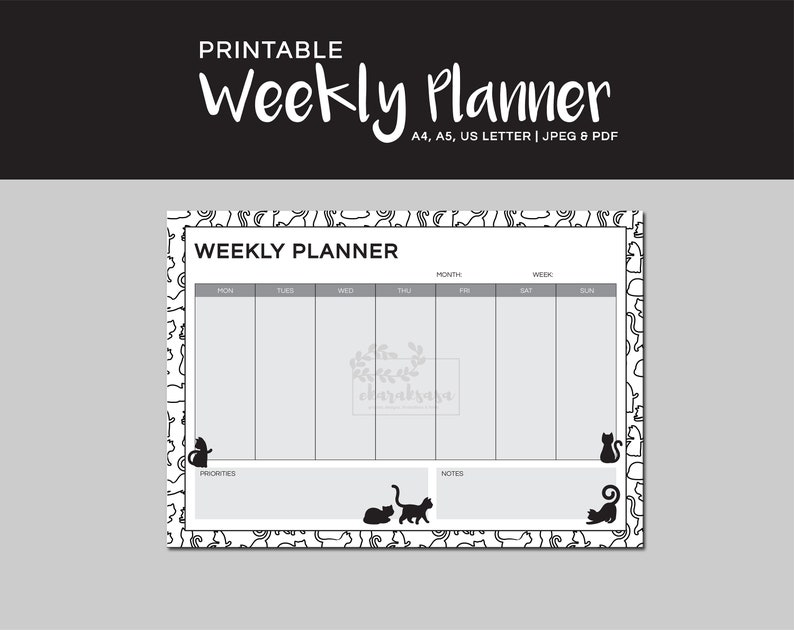 a4 pdf printable weekly planner 7 day week to do list etsy