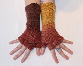 Maple Cabled Mitts ~ Knit Fingerless gloves, Fingerless glove mittens, Long knit gloves, Boho knit glove mittens, Women's Fingerless Mitts