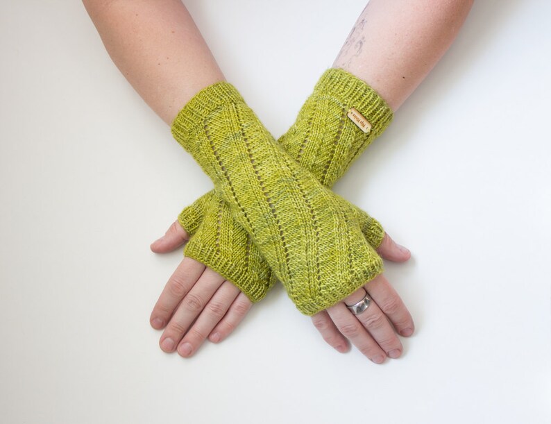 Women/'s Fingerless Mitts Grasshopper Swirl Mitts ~ Knit Fingerless gloves mittens Boho knit glove mittens Long knit gloves