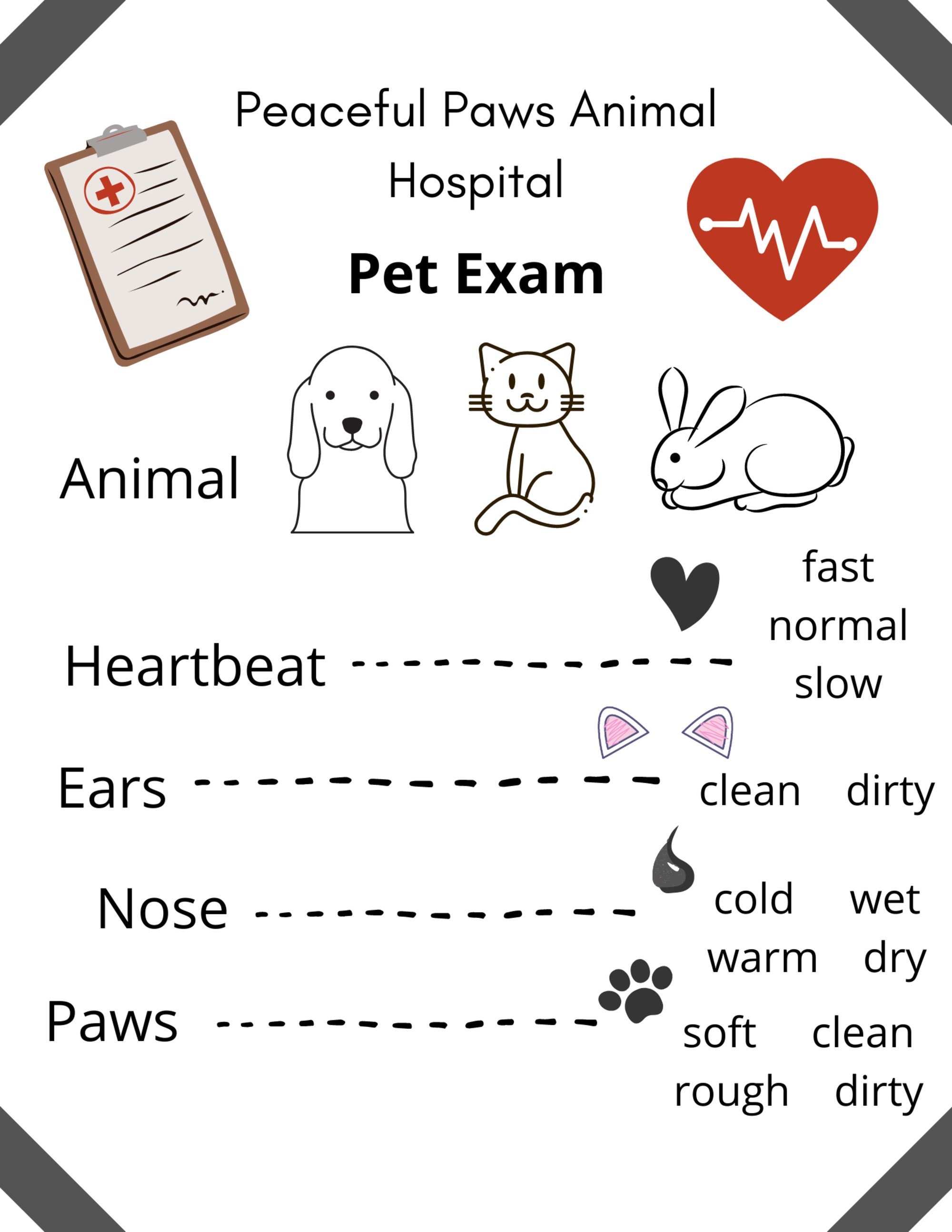 Peaceful Paws Animal Hospital Pretend Play Pet Exam Chart - Etsy Peaceful Paws Animal Hospital Pretend Play Pet Exam Chart - Etsy