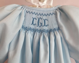 Pale Blue/Pink Monogrammed Day Gown/Infant