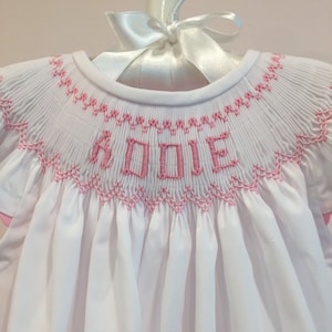 Smocked Dress/personalized/name/white/pink/pink Rick Rack Angel Sleeves ...