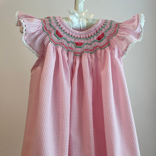 Pink Gingham/Watermelons/Summer/ Smocked Bishop Dress/Infant/Toddler/Girls