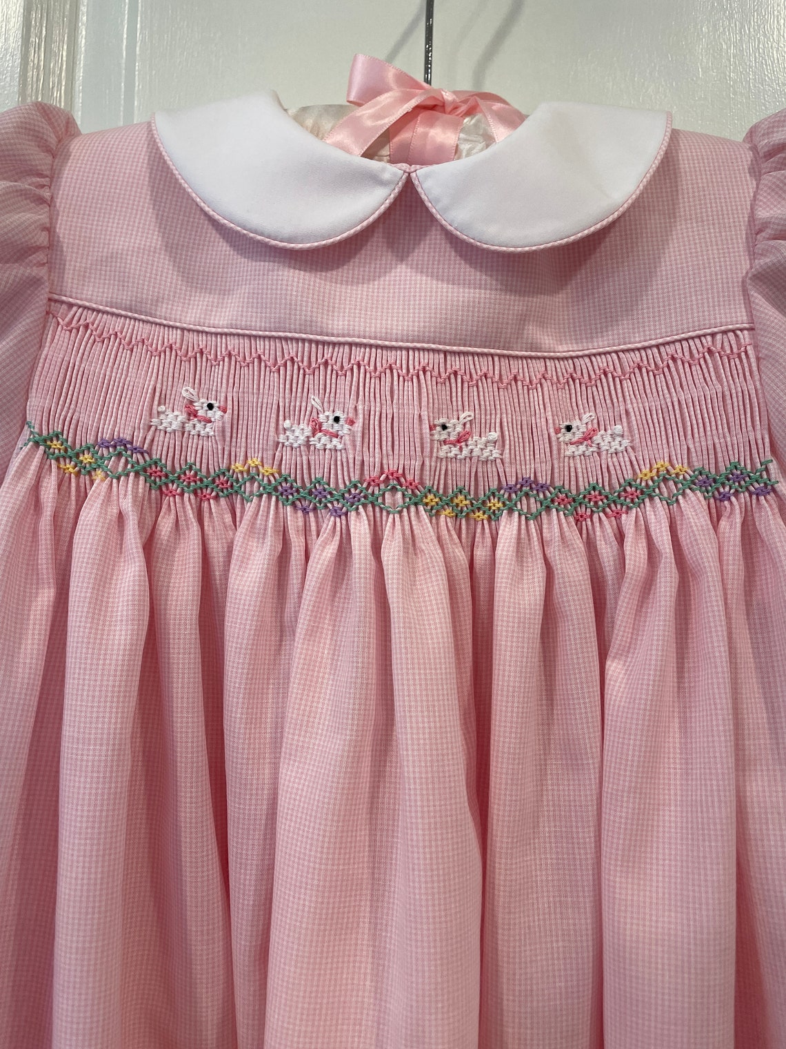 Easter Bunnies/white Rabbits Hand Smocked Classic Yoke Dress Etsy