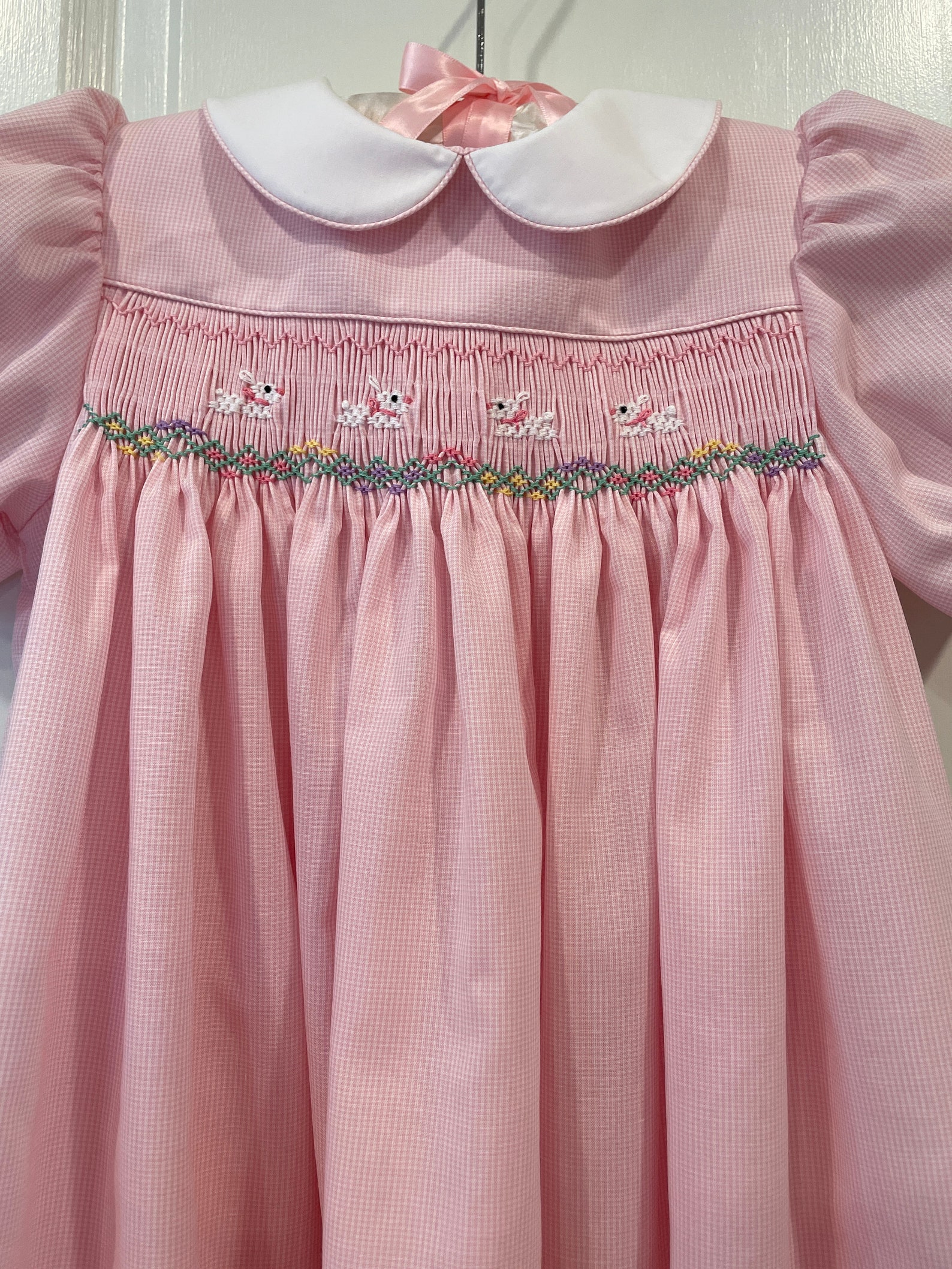 Easter Bunnies/white Rabbits Hand Smocked Classic Yoke Dress Etsy