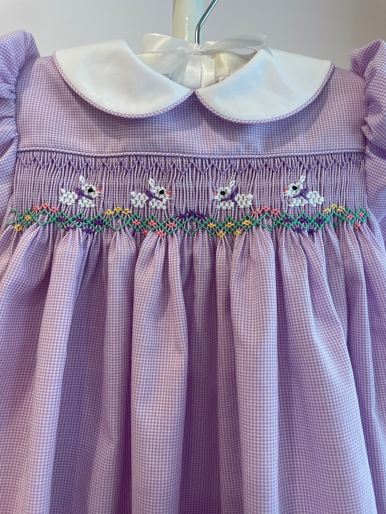 Easter Bunnies/white Rabbits Hand Smocked Classic Yoke Dress Etsy