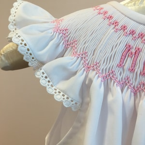 Smocked Dress/personalized/name/white/pink/pink Rick Rack Angel Sleeves ...