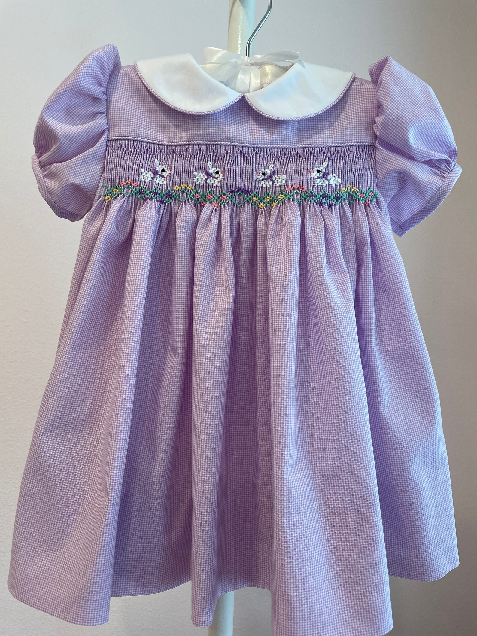 Easter Bunnies/white Rabbits Hand Smocked Classic Yoke Dress Etsy