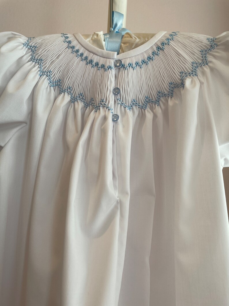Smocked Dress/personalized/name/white/blue/blue Rick Rack Angel Sleeves ...