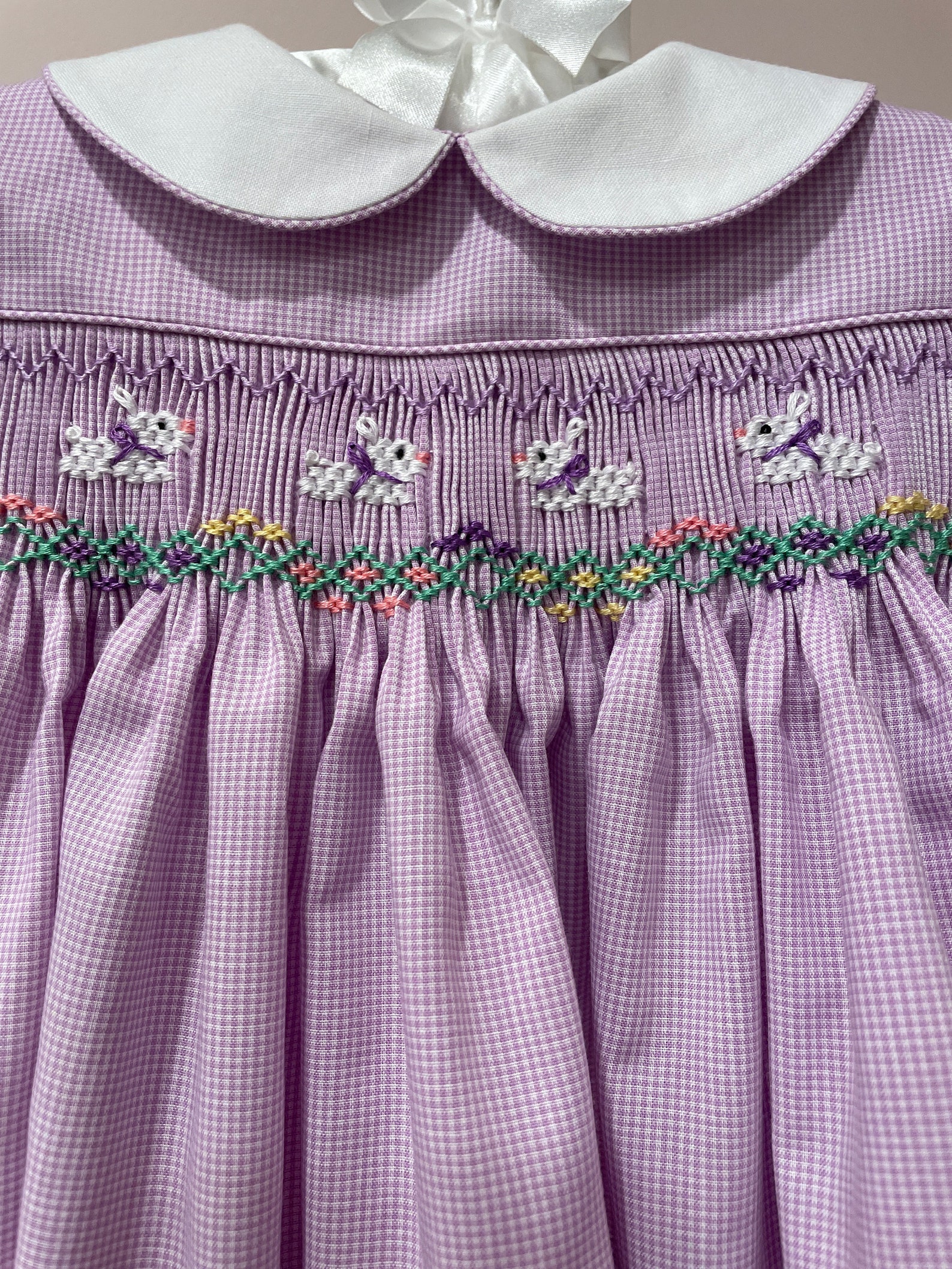 Easter Bunnies/white Rabbits Hand Smocked Classic Yoke Dress Etsy