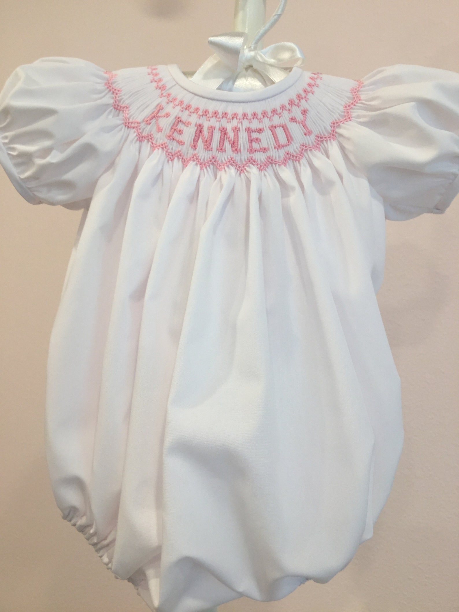 Smocked Bubble/personalized/name /white/pink Etsy