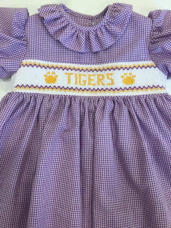 Vive La Fete LSU Tigers Smocked Purple Gingham Jon Jon main image 0