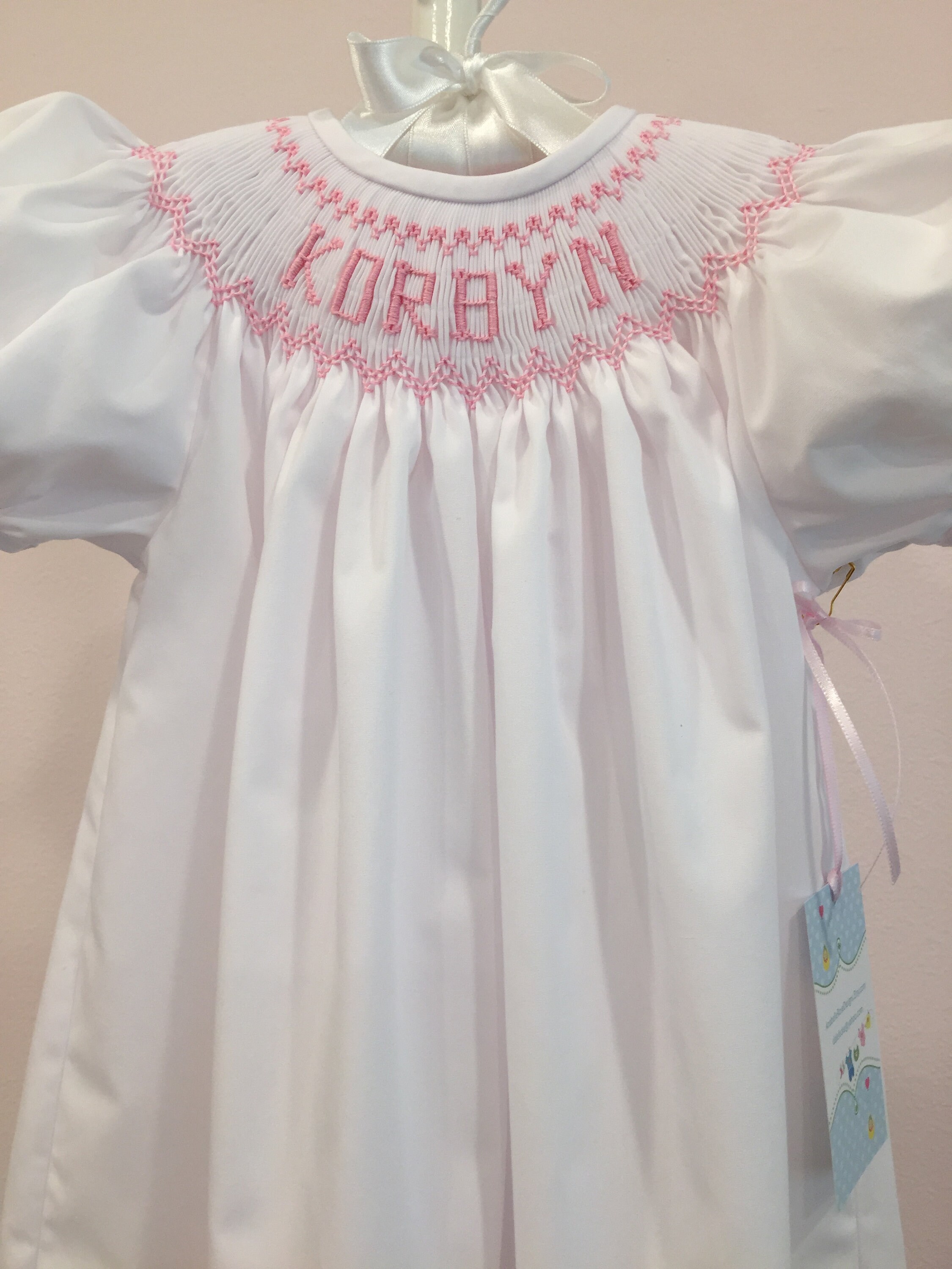 Smocked Dress/personalized/name/white/pink/pink Rick Rack Angel Sleeves ...