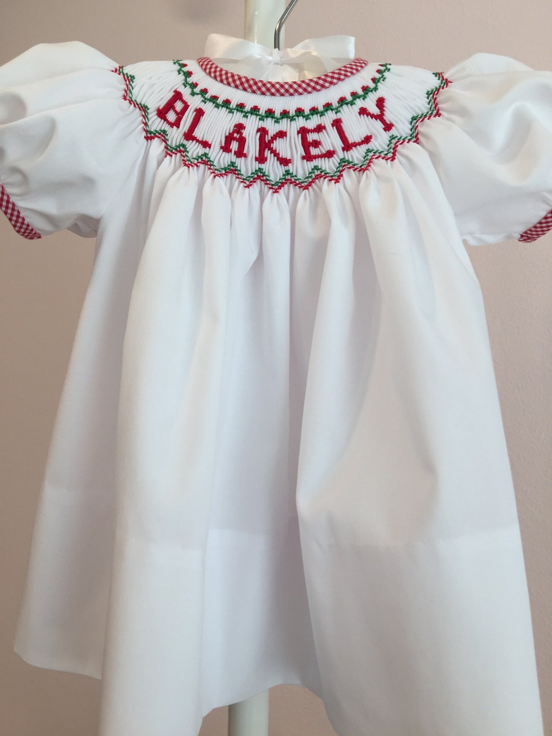 Smocked Dress/personalized/name/puff Sleeve/christmas/red/green Etsy