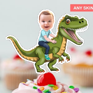 T-REX Rider Birthday Cupcake Toppers (ANY AGE) , Digital File ,  Cupcake topper, Party cupcake topper , Printable Topper