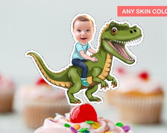 T-Rex Rider Birthday Cupcake Toppers: Personalized Digital File
