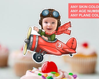 Retro Airplane Pilot Cupcake Topper: Personalized Printable (Digital File)