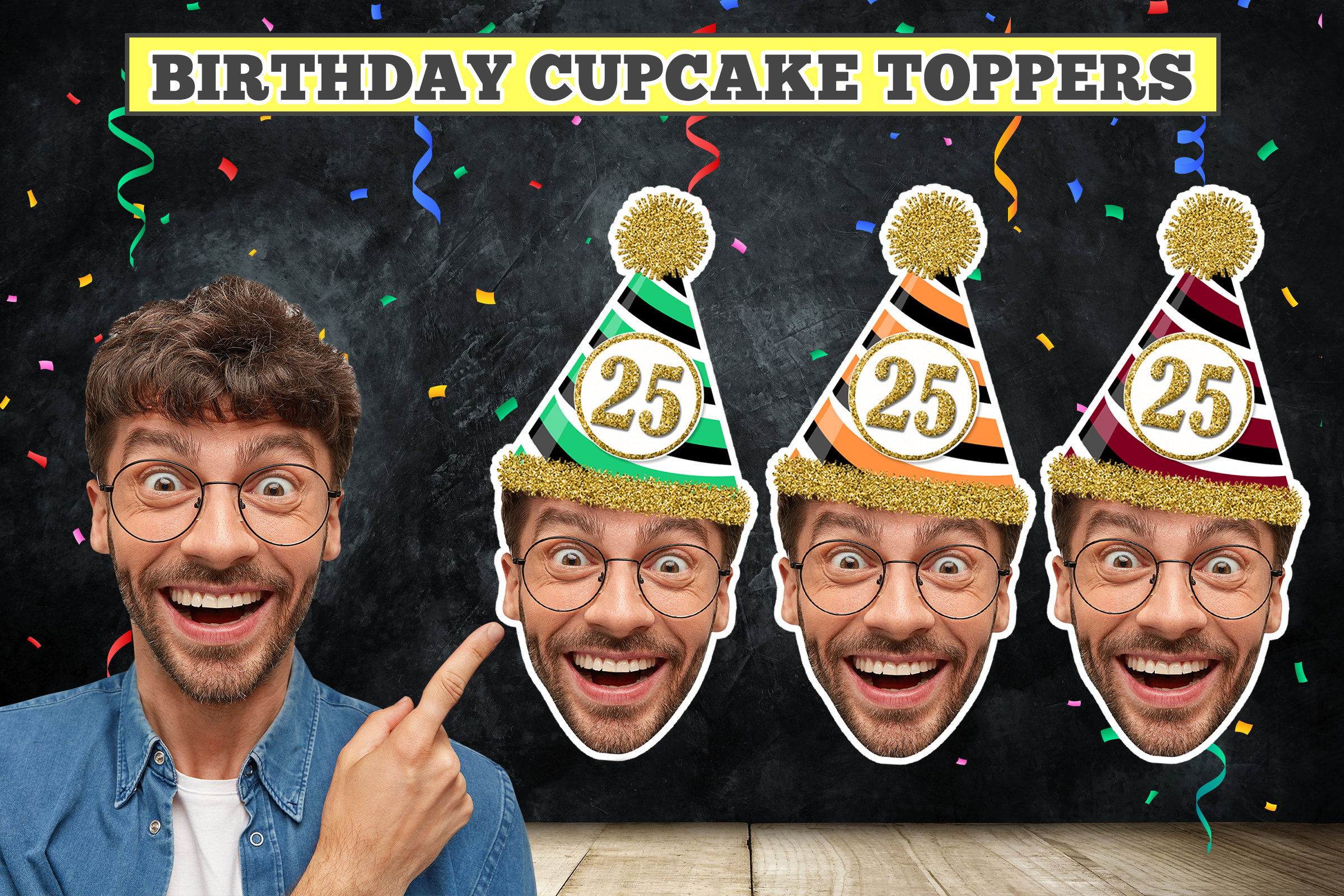 Birthday Cupcake Toppers (ANY AGE) , Digital File ,  Cupcake topper, Party cupcake topper , Printable Topper