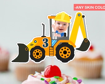 Backhoe Loader Photo Cupcake Topper: Personalized Birthday Cake (Digital File)