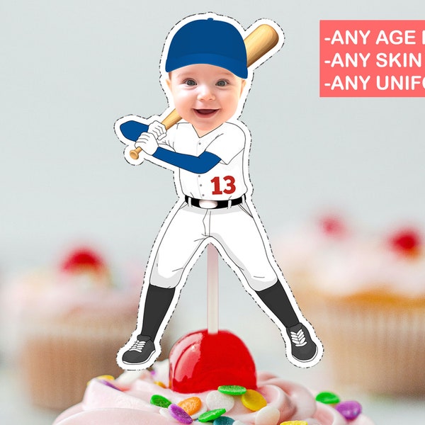 Joueur de BASEBALL Cupcake Topper (FILE NUMÉRIQUE) , CupcakeTopper imprimable, Cupcake personnalisé, Funny Cupcake Topper