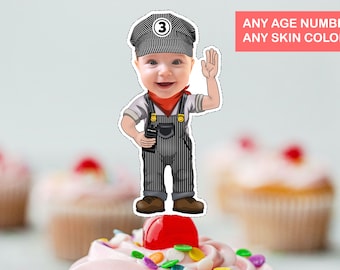 Personalized Train Conductor Cupcake Topper (Digital File)