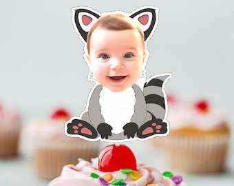 Personalized Racoon Birthday Cupcake Topper (Digital File)