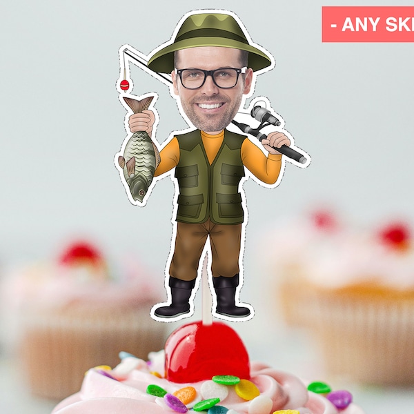 FISHERMAN Cupcake Topper (DIGITAL FILE) , Printable CupcakeTopper,   Personalised Cupcake topper, Funny Cupcake Topper