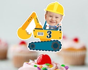 Excavator Birthday Cupcake Topper: Personalized Photo (Digital File)