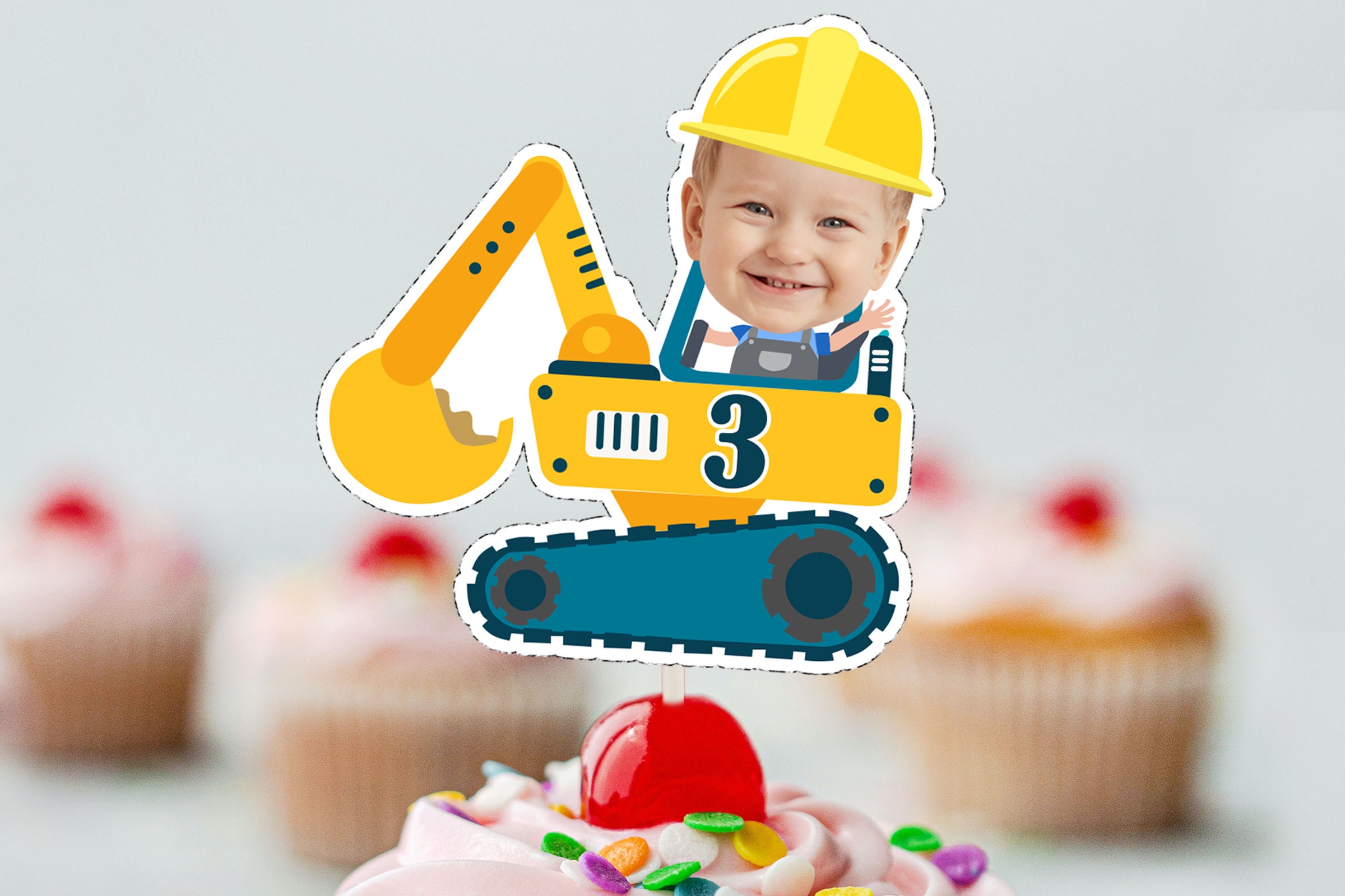 41-Piece Construction 4th Birthday Cupcake Topper Set - Dump Truck, Excavator & Tractor Cake Decorations