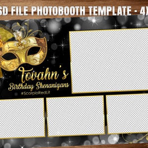 Masquerade Party booth Template , One - Fully Editable Photoshop File, 4x6 Template -  Instant Download