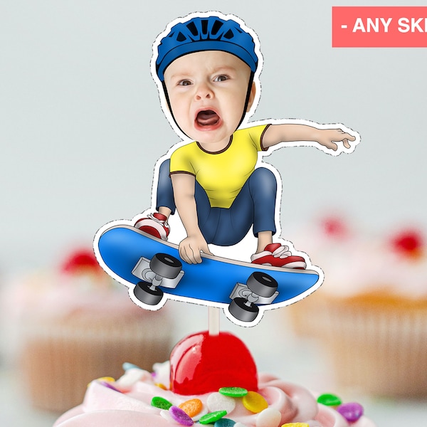 SKATEBOARDER Cupcake Topper (DIGITAL FILE) , Printable CupcakeTopper,   Personalised Cupcake topper, Funny Cupcake Topper