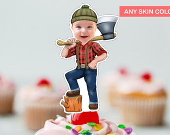 Lumberjack Birthday Cupcake Topper: Personalized Printable (Digital File)