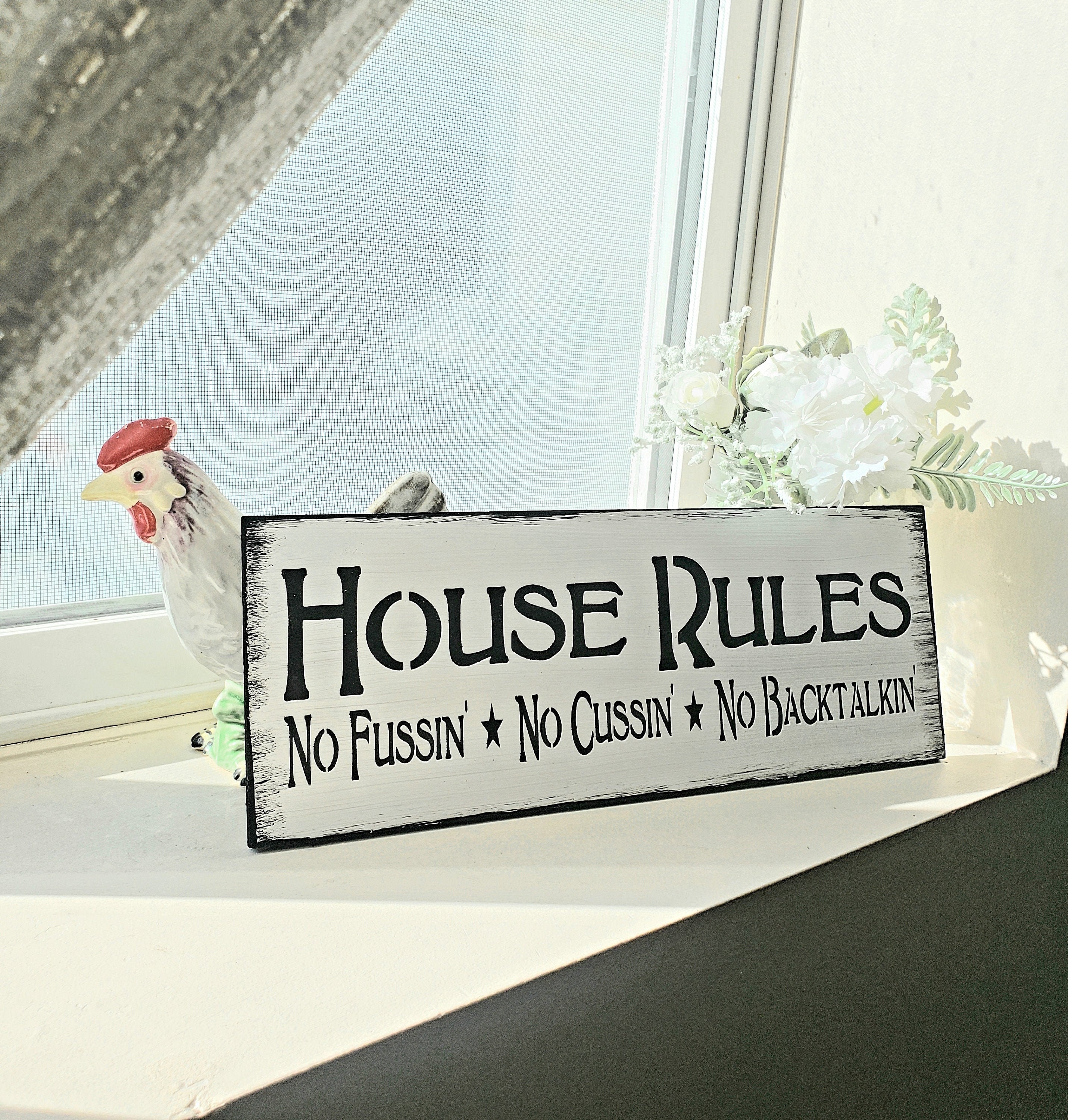House rules no fussin no cussin no back talkin sign wood grandparents…