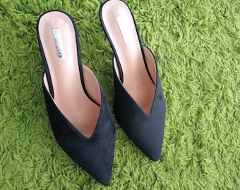 Black kitten heel shoes / mules / going out / classic / high heels / formal / sexy