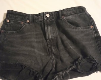 Black distressed frayed shorts with pockets/ size euro 42