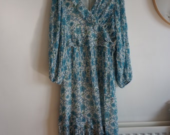 Floral blue boho dress / spring / summer/ frill dress/ floaty dress