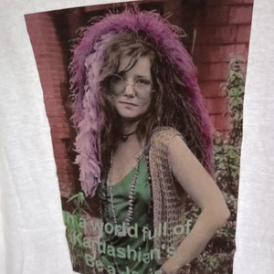 White / multi Janis Joplin cotton tee shirt/ handmade print / tops / casual / spring summer / logo / graphic print