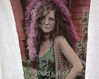 White / multi Janis Joplin cotton tee shirt/ handmade print / tops / casual / spring summer / logo / graphic print